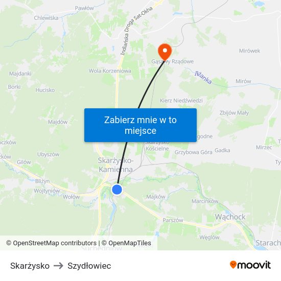 Skarżysko to Szydłowiec map