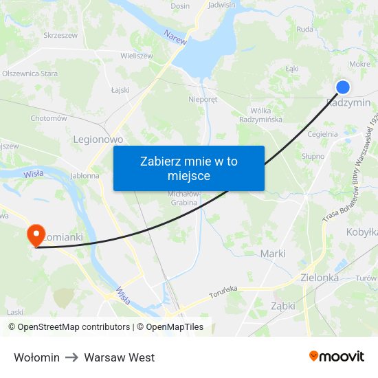 Wołomin to Warsaw West map