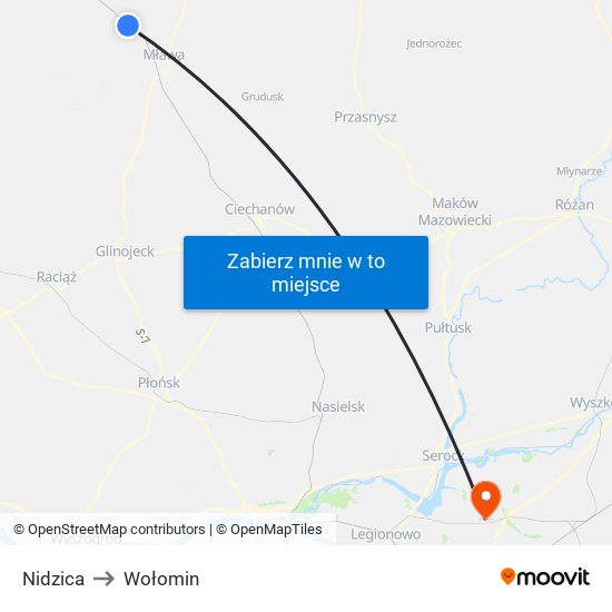 Nidzica to Wołomin map