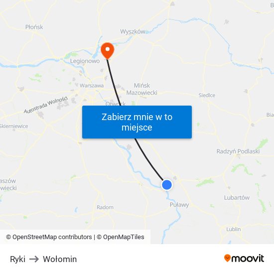 Ryki to Wołomin map