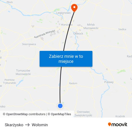 Skarżysko to Wołomin map