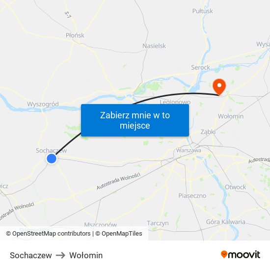 Sochaczew to Wołomin map