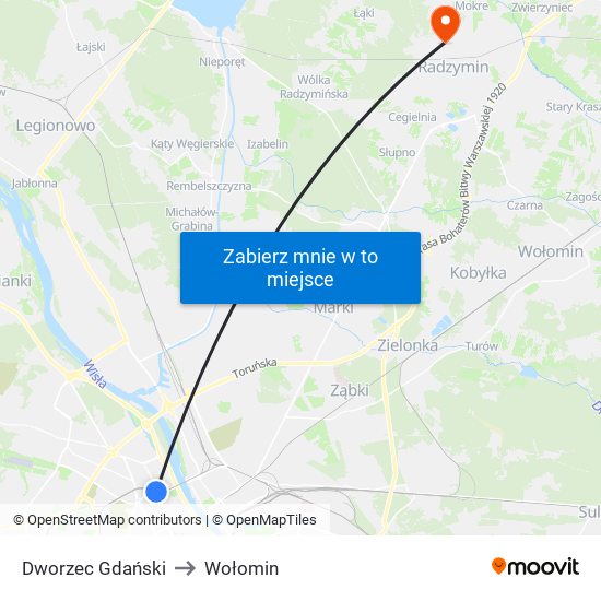 Dworzec Gdański to Wołomin map