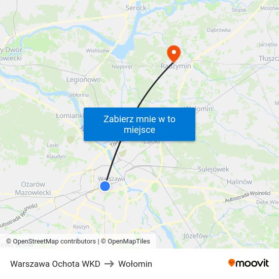 Warszawa Ochota WKD to Wołomin map