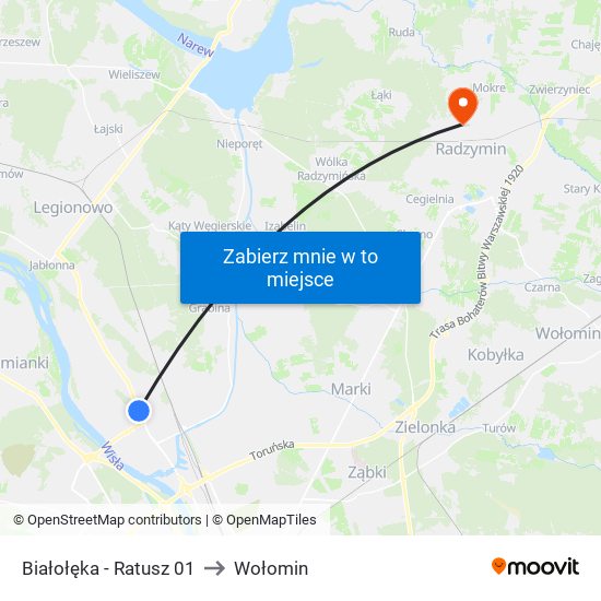 Białołęka - Ratusz 01 to Wołomin map