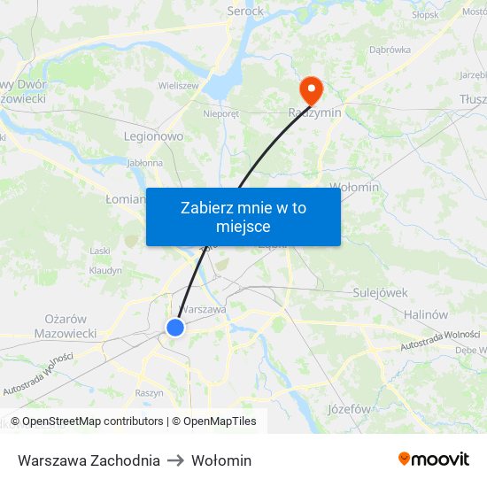 Warszawa Zachodnia to Wołomin map