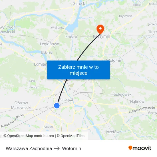 Warszawa Zachodnia to Wołomin map
