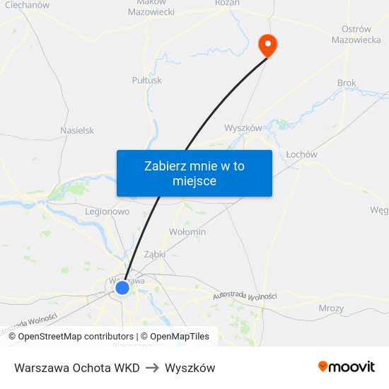 Warszawa Ochota WKD to Wyszków map