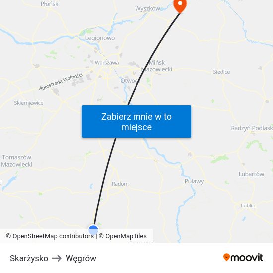 Skarżysko to Węgrów map