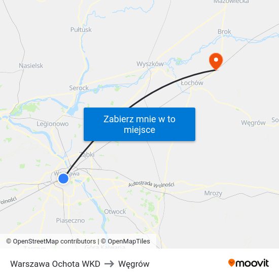 Warszawa Ochota WKD to Węgrów map