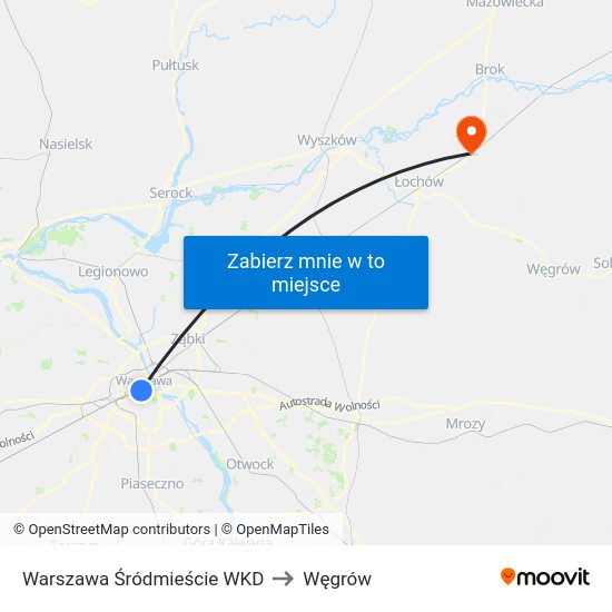 Warszawa Śródmieście WKD to Węgrów map