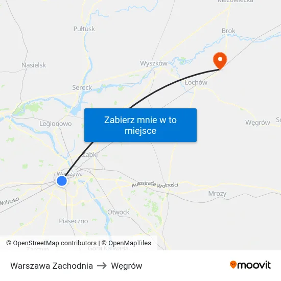 Warszawa Zachodnia to Węgrów map