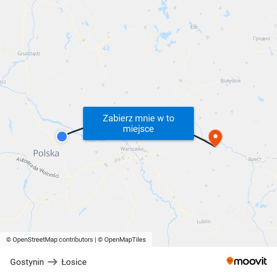 Gostynin to Łosice map