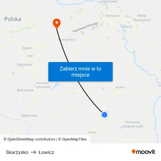 Skarżysko to Łowicz map