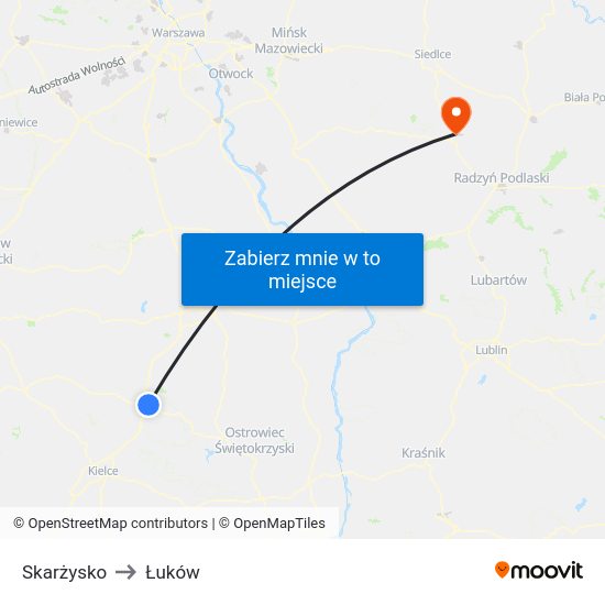 Skarżysko to Łuków map