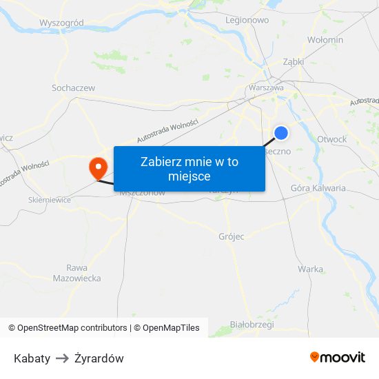 Kabaty to Żyrardów map