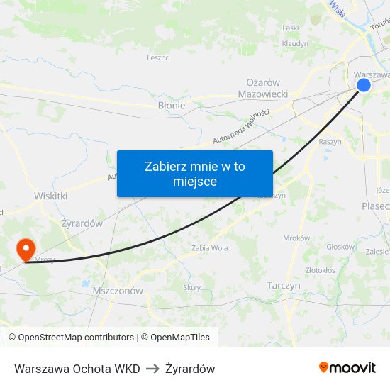 Warszawa Ochota WKD to Żyrardów map