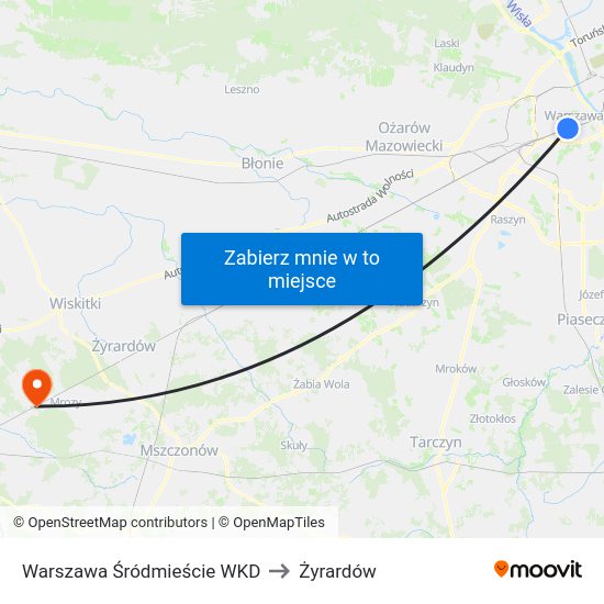 Warszawa Śródmieście WKD to Żyrardów map