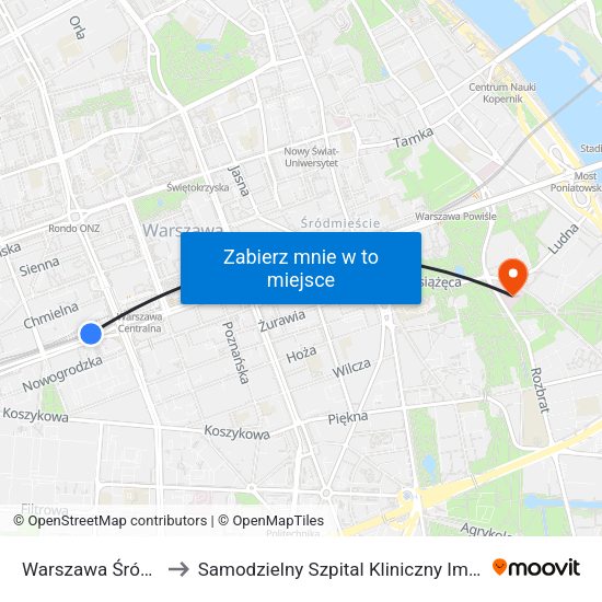 Warszawa Śródmieście WKD to Samodzielny Szpital Kliniczny Im. Prof. Witolda Orłowskiego map