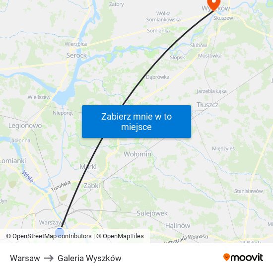 Warsaw to Galeria Wyszków map