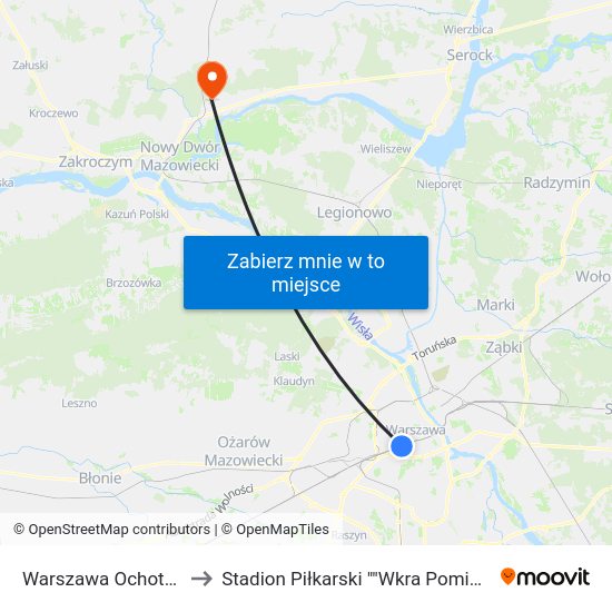 Warszawa Ochota WKD to Stadion Piłkarski ""Wkra Pomiechówek"" map