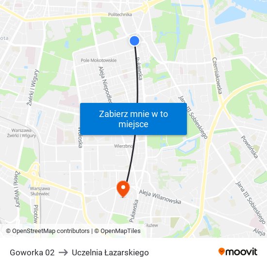 Goworka to Uczelnia Łazarskiego map