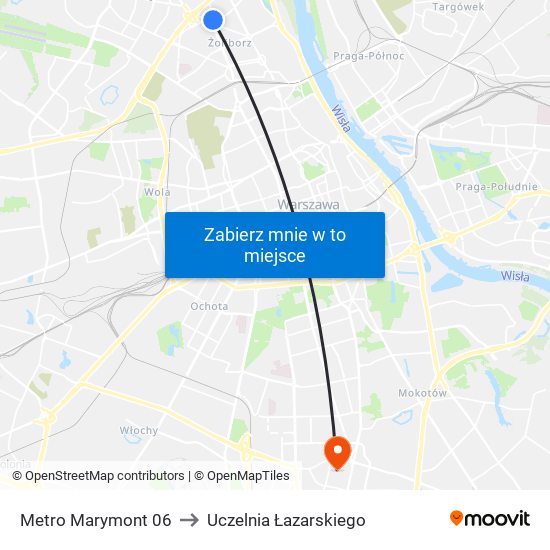 Metro Marymont to Uczelnia Łazarskiego map