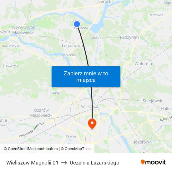 Wieliszew Magnolii 01 to Uczelnia Łazarskiego map