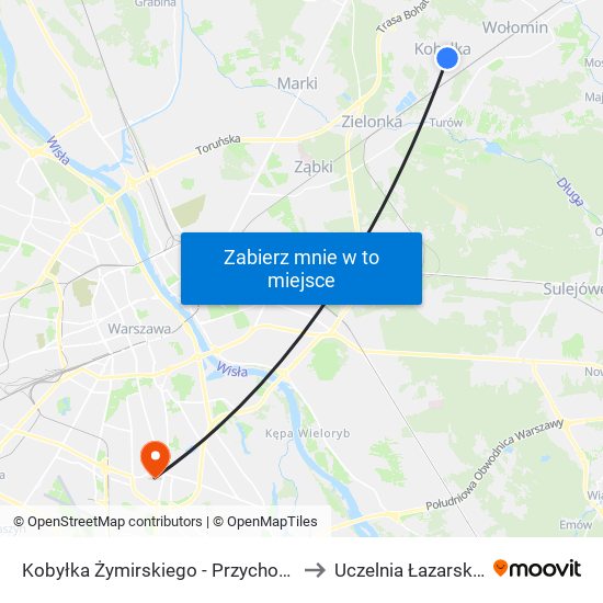 Kobyłka Żymirskiego - Przychodnia 02 to Uczelnia Łazarskiego map