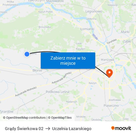 Grądy Świerkowa 02 to Uczelnia Łazarskiego map