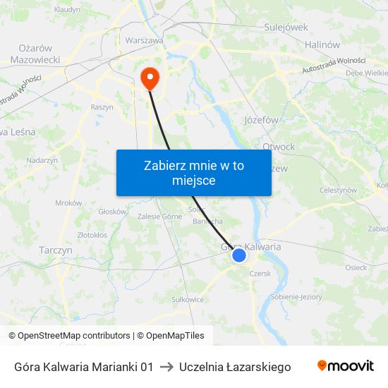 Góra Kalwaria Marianki to Uczelnia Łazarskiego map