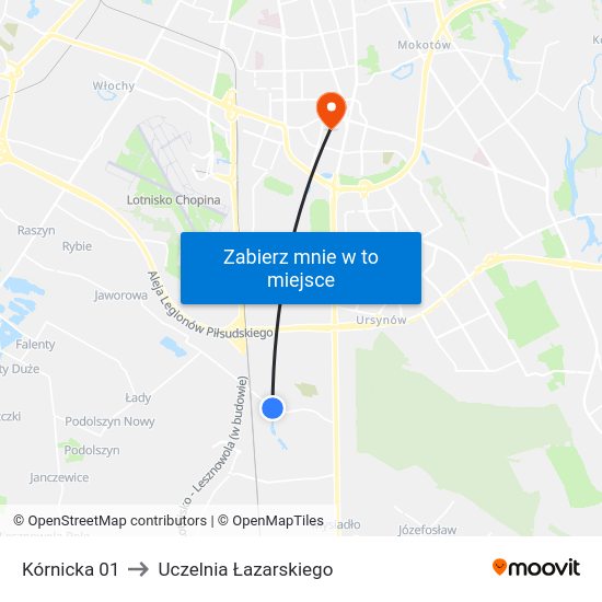 Kórnicka to Uczelnia Łazarskiego map