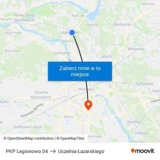 PKP Legionowo 04 to Uczelnia Łazarskiego map