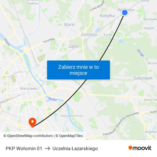 PKP Wołomin 01 to Uczelnia Łazarskiego map