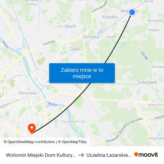 Wołomin Miejski Dom Kultury 02 to Uczelnia Łazarskiego map