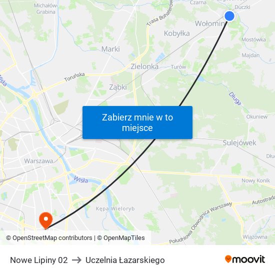 Nowe Lipiny 02 to Uczelnia Łazarskiego map