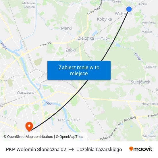 PKP Wołomin Słoneczna 02 to Uczelnia Łazarskiego map