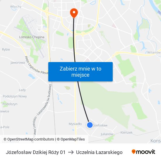 Józefosław Dzikiej Róży to Uczelnia Łazarskiego map