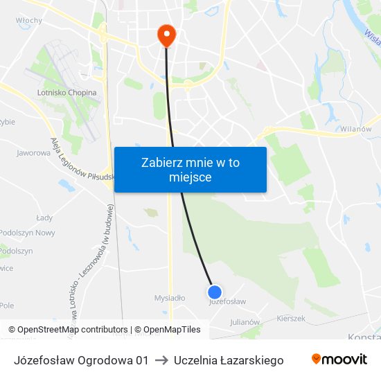 Józefosław Ogrodowa 01 to Uczelnia Łazarskiego map