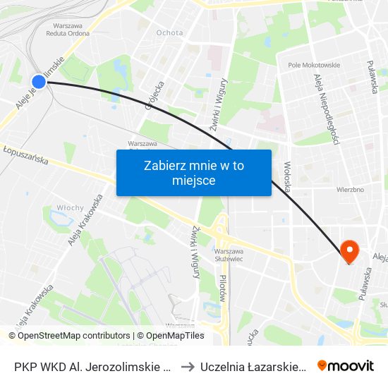 PKP WKD Al. Jerozolimskie 06 to Uczelnia Łazarskiego map