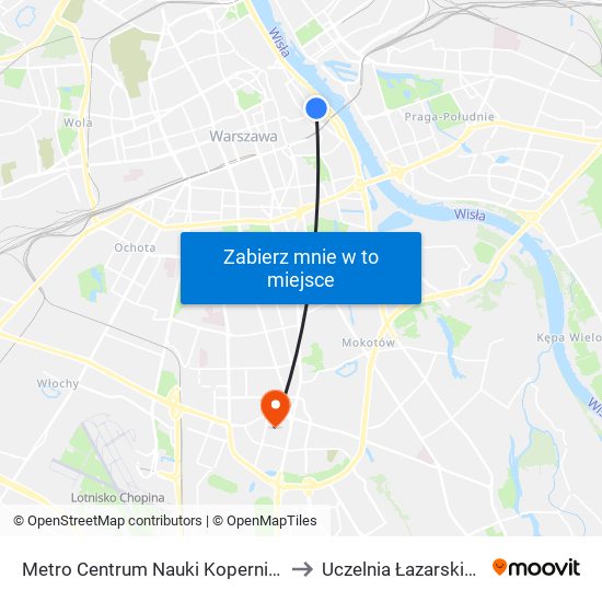 Metro Centrum Nauki Kopernik 05 to Uczelnia Łazarskiego map