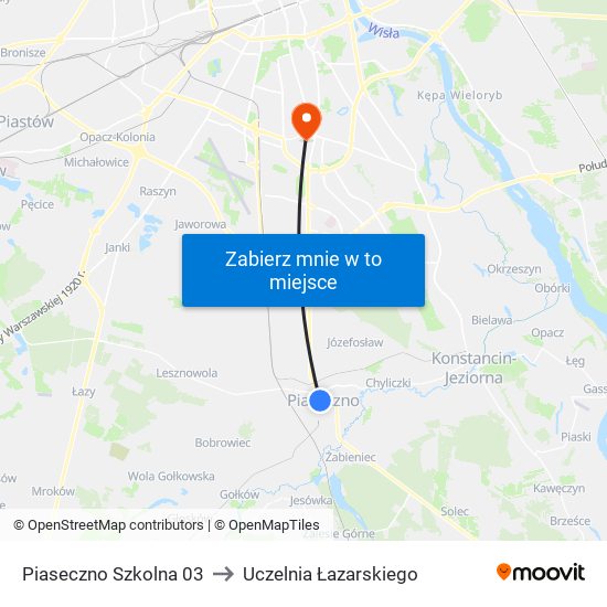 Piaseczno Szkolna to Uczelnia Łazarskiego map