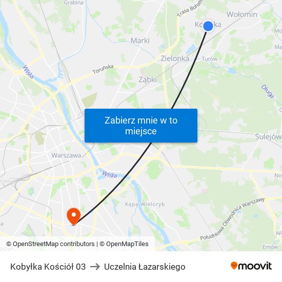 Kobyłka Kościół to Uczelnia Łazarskiego map