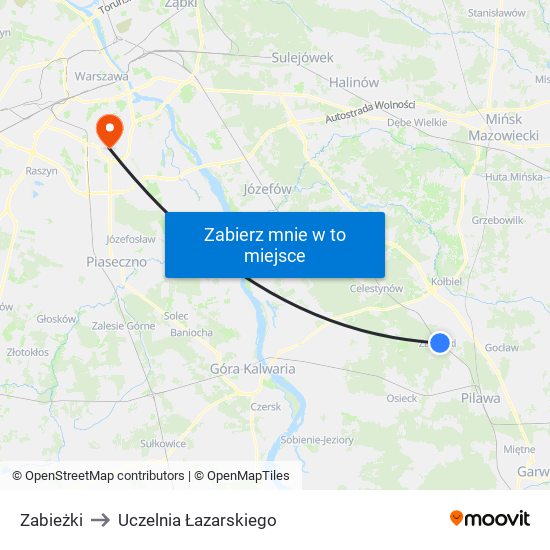 Zabieżki to Uczelnia Łazarskiego map