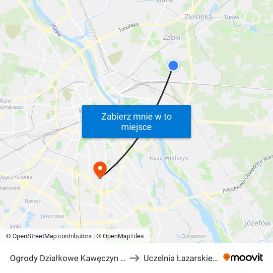 Ogrody Działkowe Kawęczyn 01 to Uczelnia Łazarskiego map