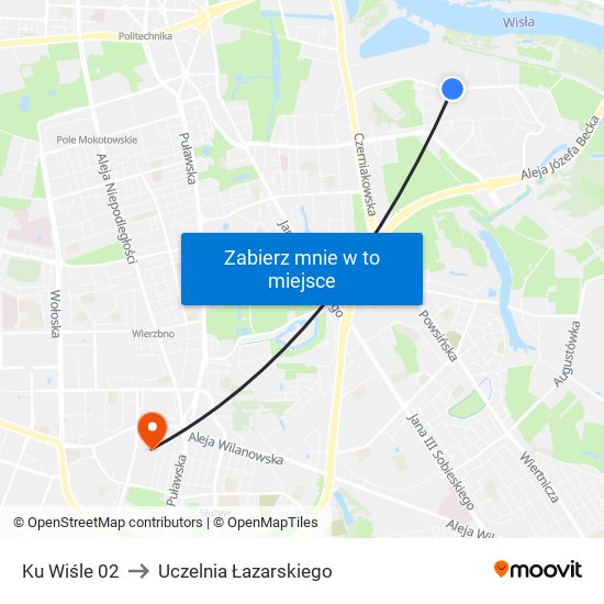 Ku Wiśle to Uczelnia Łazarskiego map