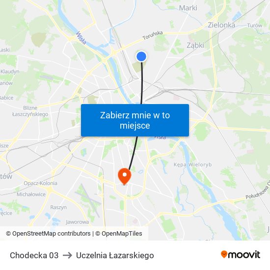 Chodecka to Uczelnia Łazarskiego map