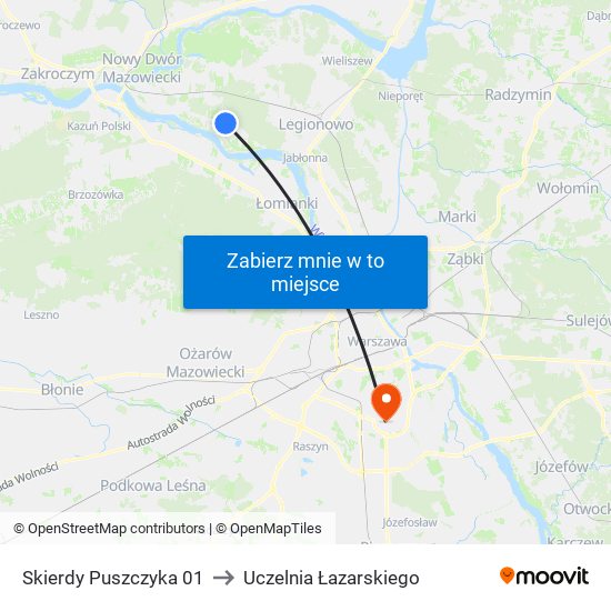 Skierdy Puszczyka to Uczelnia Łazarskiego map