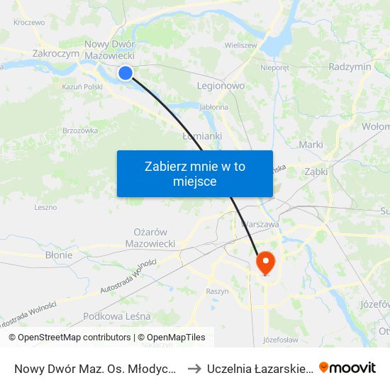 Nowy Dwór Mazowiecki Os. Młodych to Uczelnia Łazarskiego map