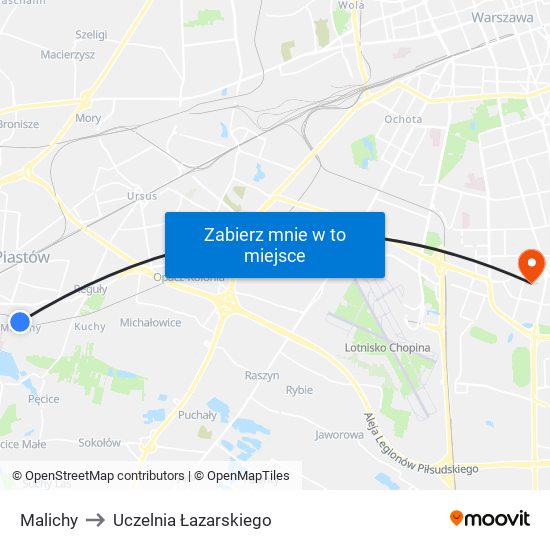 Malichy to Uczelnia Łazarskiego map